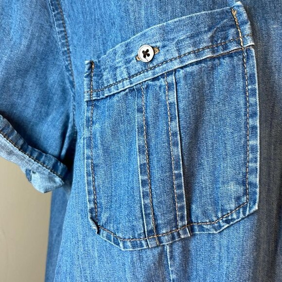 Vintage Women's XL Rider Denim Short Sleeve Shirt Workday Wear Cottage Casual - Picture 4 of 8